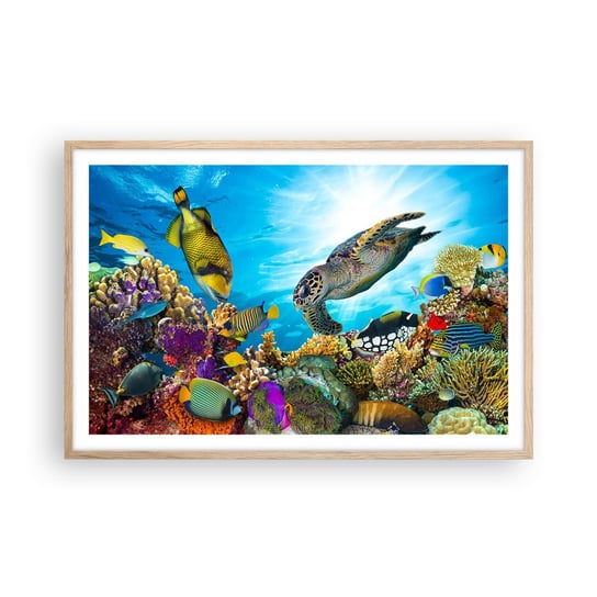 Obraz - Plakat - Koralowa promenada - 91x61cm - Rafa Koralowa Morze Podwodny Świat - Foto Plakaty na ścianę w ramie jasny dąb - Plakat do Salonu Sypialni ARTTOR ARTTOR