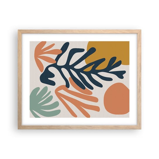 Obraz - Plakat - Koralowe morza - 50x40cm - Boho Minimalistyczny Liść - Foto Plakaty w ramie koloru jasny dąb do Salonu Sypialni ARTTOR ARTTOR
