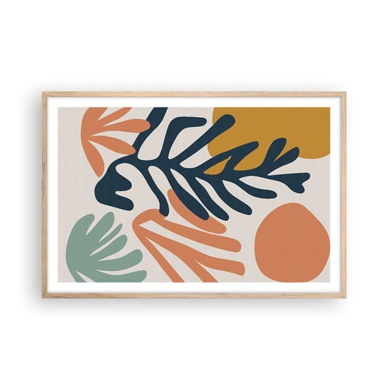 Obraz - Plakat - Koralowe morza - 91x61cm - Boho Minimalistyczny Liść - Foto Plakaty na ścianę w ramie jasny dąb - Plakat do Salonu Sypialni ARTTOR ARTTOR