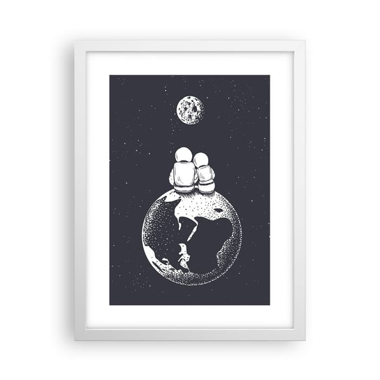 Obraz - Plakat - Kosmiczne love story - 30x40cm - Kosmos Astronauci Miłość - Foto Plakaty na ścianę w ramie białej - Plakat do Salonu Sypialni ARTTOR ARTTOR
