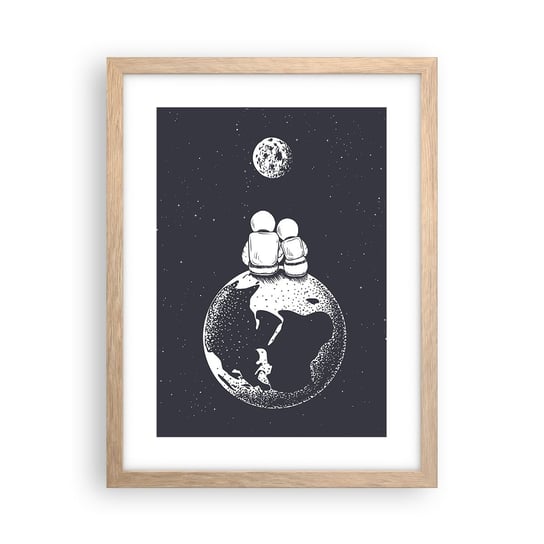 Obraz - Plakat - Kosmiczne love story - 30x40cm - Kosmos Astronauci Miłość - Foto Plakaty na ścianę w ramie jasny dąb - Plakat do Salonu Sypialni ARTTOR ARTTOR
