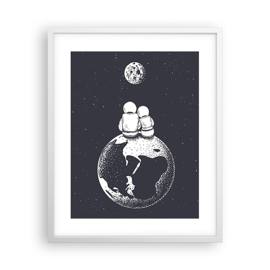 Obraz - Plakat - Kosmiczne love story - 40x50cm - Kosmos Astronauci Miłość - Foto Plakaty w ramie koloru białego do Salonu Sypialni ARTTOR ARTTOR