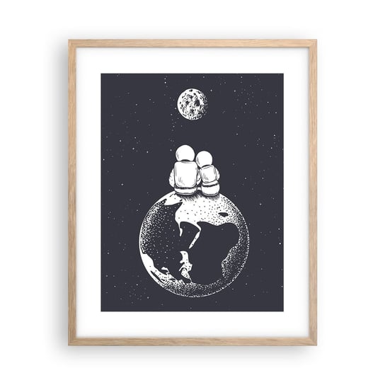 Obraz - Plakat - Kosmiczne love story - 40x50cm - Kosmos Astronauci Miłość - Foto Plakaty w ramie koloru jasny dąb do Salonu Sypialni ARTTOR ARTTOR