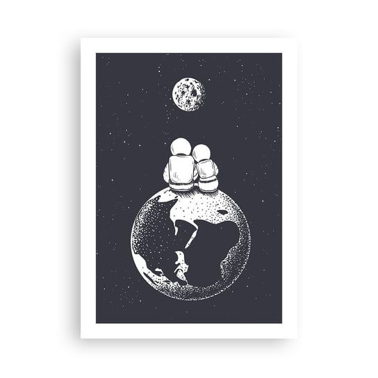 Obraz - Plakat - Kosmiczne love story - 50x70cm - Kosmos Astronauci Miłość - Nowoczesny modny obraz Plakat bez ramy do Salonu Sypialni ARTTOR ARTTOR