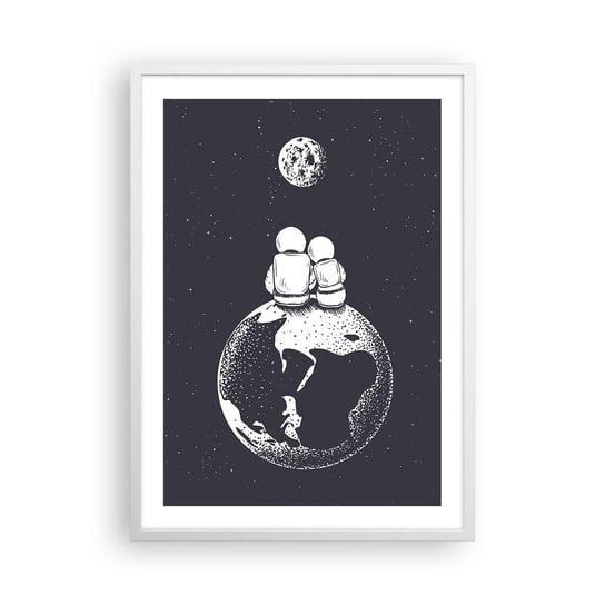Obraz - Plakat - Kosmiczne love story - 50x70cm - Kosmos Astronauci Miłość - Nowoczesny modny obraz Plakat rama biała ARTTOR ARTTOR