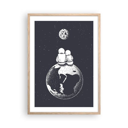 Obraz - Plakat - Kosmiczne love story - 50x70cm - Kosmos Astronauci Miłość - Nowoczesny modny obraz Plakat rama jasny dąb ARTTOR ARTTOR