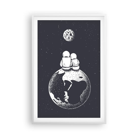 Obraz - Plakat - Kosmiczne love story - 61x91cm - Kosmos Astronauci Miłość - Foto Plakaty na ścianę w ramie białej - Plakat do Salonu Sypialni ARTTOR ARTTOR