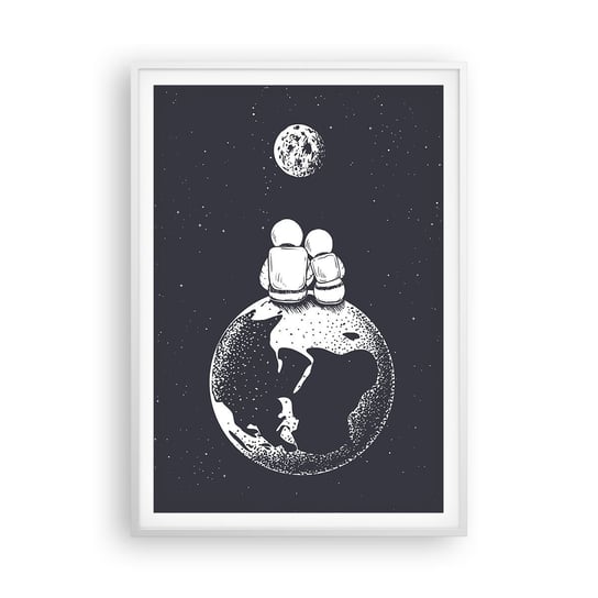 Obraz - Plakat - Kosmiczne love story - 70x100cm - Kosmos Astronauci Miłość - Foto Plakaty w ramie koloru białego do Salonu Sypialni ARTTOR ARTTOR