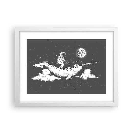 Obraz - Plakat - Kosmiczny jeździec - 40x30cm - Narwal Astronauta Kosmos - Foto Plakaty na ścianę w ramie białej - Plakat do Salonu Sypialni ARTTOR ARTTOR