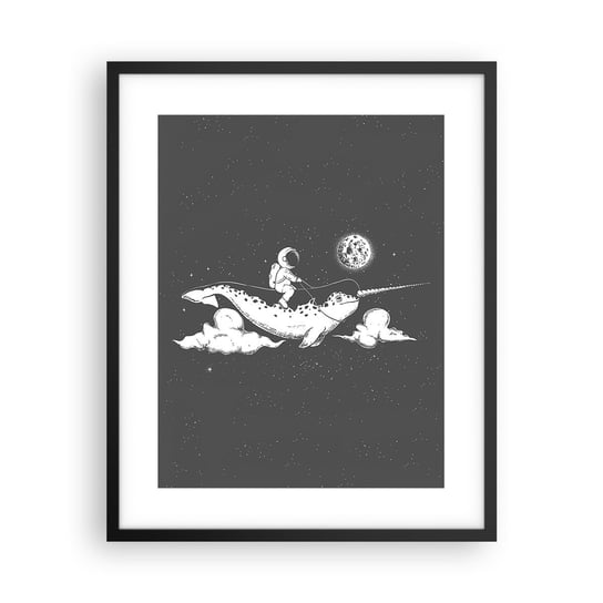 Obraz - Plakat - Kosmiczny jeździec - 40x50cm - Narwal Astronauta Kosmos - Foto Plakaty w ramie koloru czarnego do Salonu Sypialni ARTTOR ARTTOR