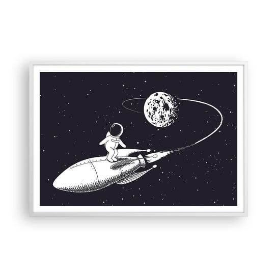 Obraz - Plakat - Kosmiczny surfer - 100x70cm - Kosmos Rakieta Kosmiczna Dziecięce - Foto Plakaty w ramie koloru białego do Salonu Sypialni ARTTOR ARTTOR