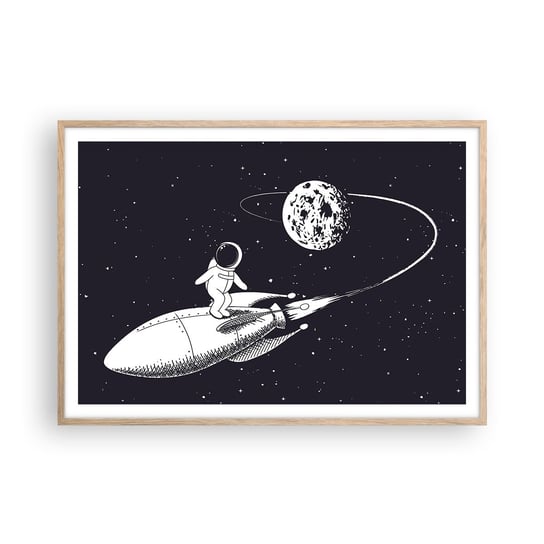 Obraz - Plakat - Kosmiczny surfer - 100x70cm - Kosmos Rakieta Kosmiczna Dziecięce - Foto Plakaty w ramie koloru jasny dąb do Salonu Sypialni ARTTOR ARTTOR