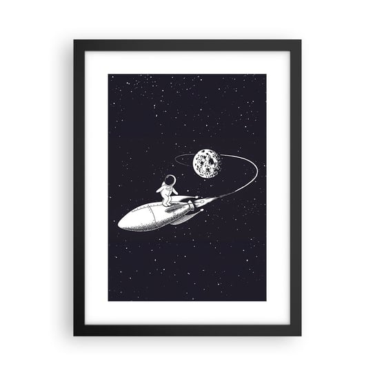Obraz - Plakat - Kosmiczny surfer - 30x40cm - Kosmos Rakieta Kosmiczna Dziecięce - Foto Plakaty na ścianę w czarnej ramie - Plakat do Salonu Sypialni ARTTOR ARTTOR