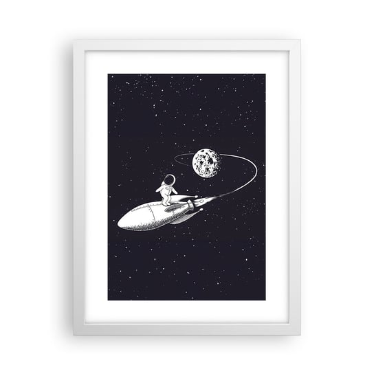 Obraz - Plakat - Kosmiczny surfer - 30x40cm - Kosmos Rakieta Kosmiczna Dziecięce - Foto Plakaty na ścianę w ramie białej - Plakat do Salonu Sypialni ARTTOR ARTTOR