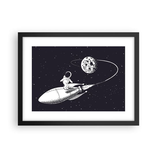 Obraz - Plakat - Kosmiczny surfer - 40x30cm - Kosmos Rakieta Kosmiczna Dziecięce - Foto Plakaty na ścianę w czarnej ramie - Plakat do Salonu Sypialni ARTTOR ARTTOR