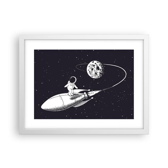 Obraz - Plakat - Kosmiczny surfer - 40x30cm - Kosmos Rakieta Kosmiczna Dziecięce - Foto Plakaty na ścianę w ramie białej - Plakat do Salonu Sypialni ARTTOR ARTTOR