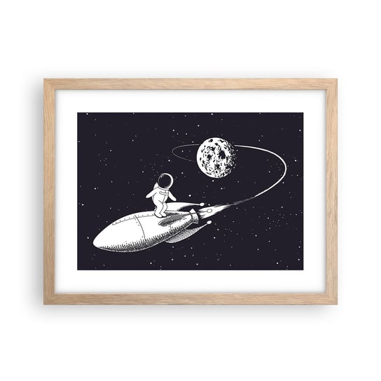 Obraz - Plakat - Kosmiczny surfer - 40x30cm - Kosmos Rakieta Kosmiczna Dziecięce - Foto Plakaty na ścianę w ramie jasny dąb - Plakat do Salonu Sypialni ARTTOR ARTTOR