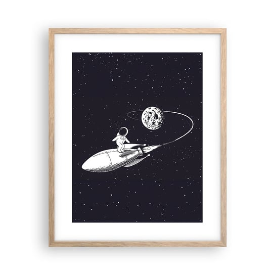 Obraz - Plakat - Kosmiczny surfer - 40x50cm - Kosmos Rakieta Kosmiczna Dziecięce - Foto Plakaty w ramie koloru jasny dąb do Salonu Sypialni ARTTOR ARTTOR