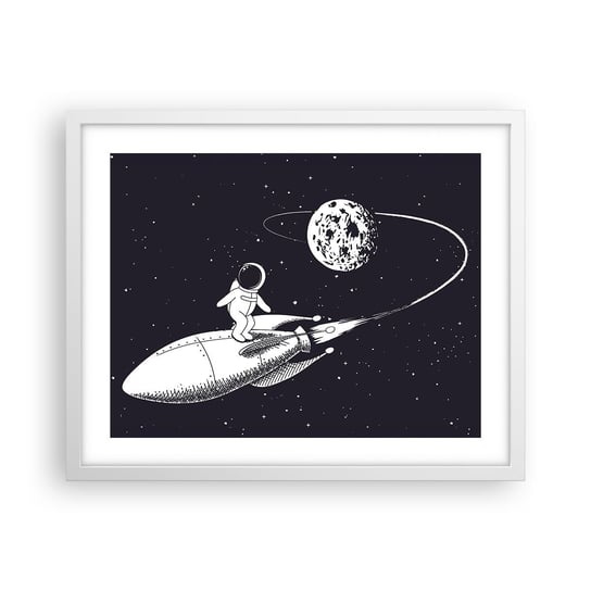 Obraz - Plakat - Kosmiczny surfer - 50x40cm - Kosmos Rakieta Kosmiczna Dziecięce - Foto Plakaty w ramie koloru białego do Salonu Sypialni ARTTOR ARTTOR