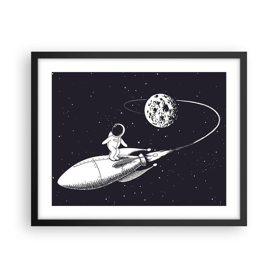 Obraz - Plakat - Kosmiczny surfer - 50x40cm - Kosmos Rakieta Kosmiczna Dziecięce - Foto Plakaty w ramie koloru czarnego do Salonu Sypialni ARTTOR ARTTOR
