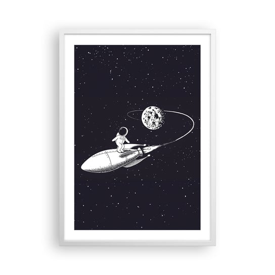 Obraz - Plakat - Kosmiczny surfer - 50x70cm - Kosmos Rakieta Kosmiczna Dziecięce - Nowoczesny modny obraz Plakat rama biała ARTTOR ARTTOR