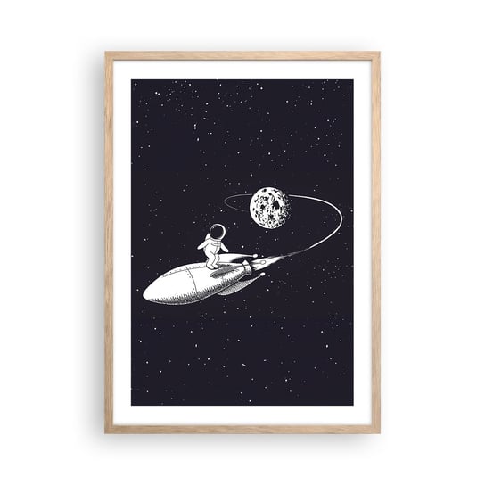 Obraz - Plakat - Kosmiczny surfer - 50x70cm - Kosmos Rakieta Kosmiczna Dziecięce - Nowoczesny modny obraz Plakat rama jasny dąb ARTTOR ARTTOR