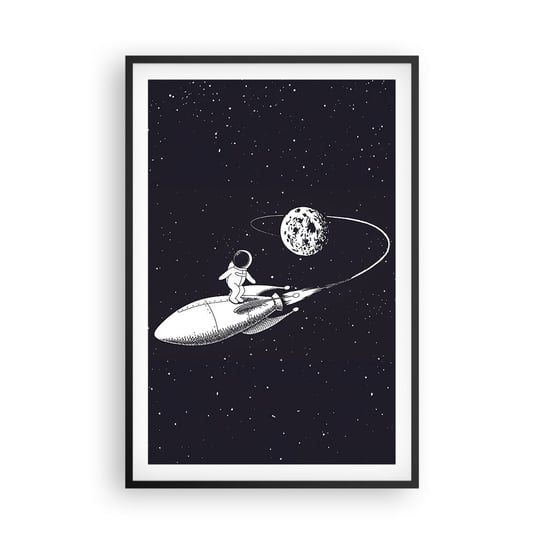 Obraz - Plakat - Kosmiczny surfer - 61x91cm - Kosmos Rakieta Kosmiczna Dziecięce - Foto Plakaty na ścianę w czarnej ramie - Plakat do Salonu Sypialni ARTTOR ARTTOR