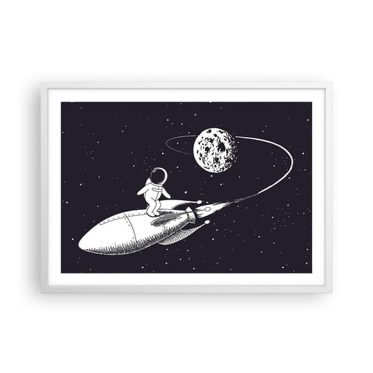 Obraz - Plakat - Kosmiczny surfer - 70x50cm - Kosmos Rakieta Kosmiczna Dziecięce - Nowoczesny modny obraz Plakat rama biała ARTTOR ARTTOR