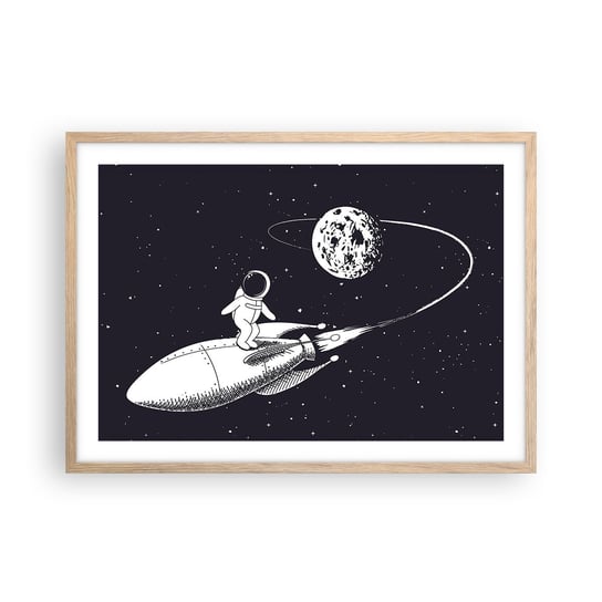 Obraz - Plakat - Kosmiczny surfer - 70x50cm - Kosmos Rakieta Kosmiczna Dziecięce - Nowoczesny modny obraz Plakat rama jasny dąb ARTTOR ARTTOR