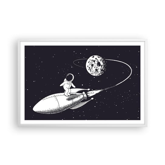 Obraz - Plakat - Kosmiczny surfer - 91x61cm - Kosmos Rakieta Kosmiczna Dziecięce - Foto Plakaty na ścianę w ramie białej - Plakat do Salonu Sypialni ARTTOR ARTTOR