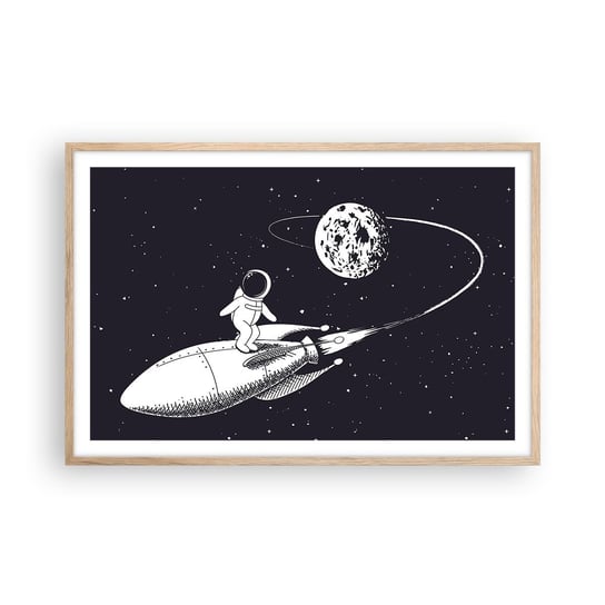 Obraz - Plakat - Kosmiczny surfer - 91x61cm - Kosmos Rakieta Kosmiczna Dziecięce - Foto Plakaty na ścianę w ramie jasny dąb - Plakat do Salonu Sypialni ARTTOR ARTTOR
