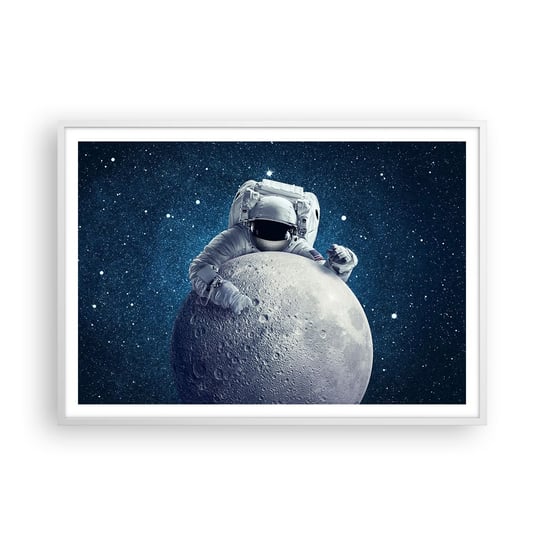 Obraz - Plakat - Kosmiczny żartowniś - 100x70cm - Astronauta Kosmos Księżyc - Foto Plakaty w ramie koloru białego do Salonu Sypialni ARTTOR ARTTOR
