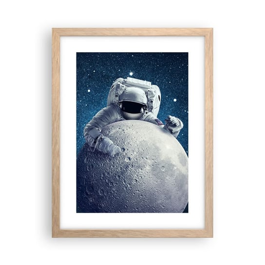 Obraz - Plakat - Kosmiczny żartowniś - 30x40cm - Astronauta Kosmos Księżyc - Foto Plakaty na ścianę w ramie jasny dąb - Plakat do Salonu Sypialni ARTTOR ARTTOR