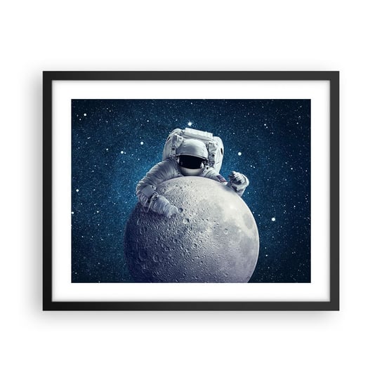 Obraz - Plakat - Kosmiczny żartowniś - 50x40cm - Astronauta Kosmos Księżyc - Foto Plakaty w ramie koloru czarnego do Salonu Sypialni ARTTOR ARTTOR