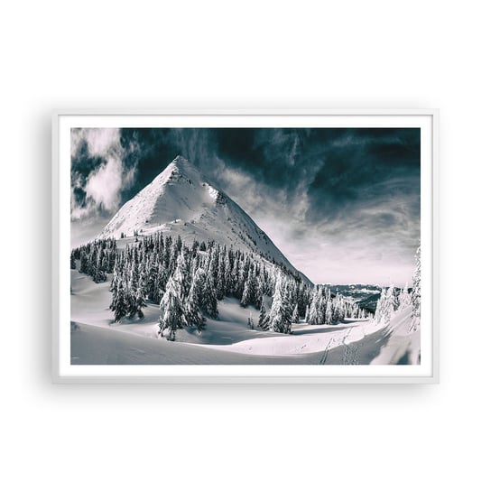 Obraz - Plakat - Kraina śniegu i lodu - 100x70cm - Krajobraz Góry Las - Foto Plakaty w ramie koloru białego do Salonu Sypialni ARTTOR ARTTOR