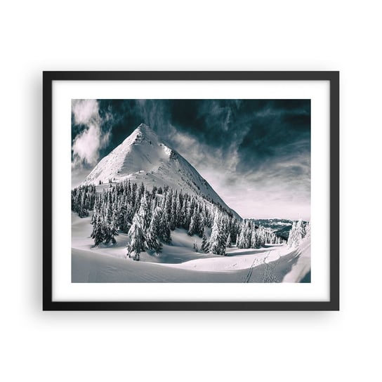 Obraz - Plakat - Kraina śniegu i lodu - 50x40cm - Krajobraz Góry Las - Foto Plakaty w ramie koloru czarnego do Salonu Sypialni ARTTOR ARTTOR