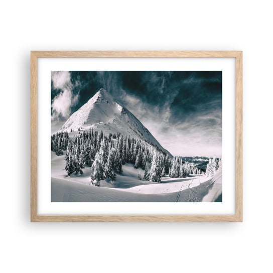 Obraz - Plakat - Kraina śniegu i lodu - 50x40cm - Krajobraz Góry Las - Foto Plakaty w ramie koloru jasny dąb do Salonu Sypialni ARTTOR ARTTOR