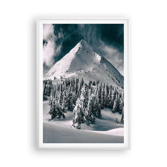 Obraz - Plakat - Kraina śniegu i lodu - 70x100cm - Krajobraz Góry Las - Foto Plakaty w ramie koloru białego do Salonu Sypialni ARTTOR ARTTOR