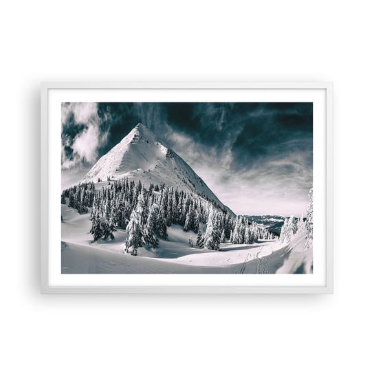 Obraz - Plakat - Kraina śniegu i lodu - 70x50cm - Krajobraz Góry Las - Nowoczesny modny obraz Plakat rama biała ARTTOR ARTTOR