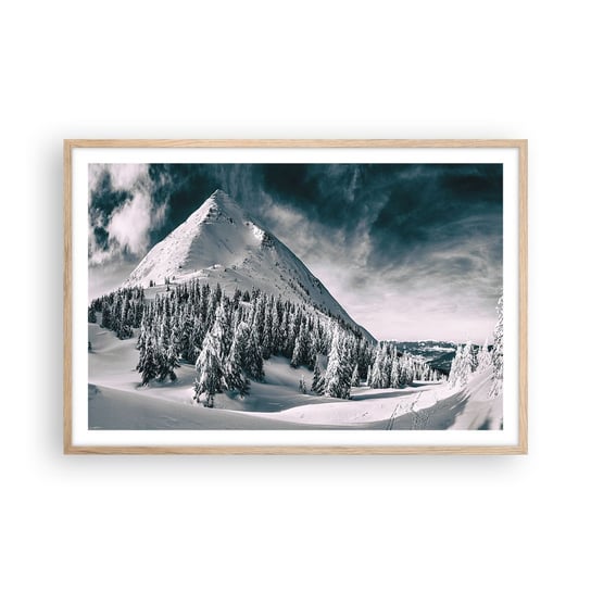 Obraz - Plakat - Kraina śniegu i lodu - 91x61cm - Krajobraz Góry Las - Foto Plakaty na ścianę w ramie jasny dąb - Plakat do Salonu Sypialni ARTTOR ARTTOR