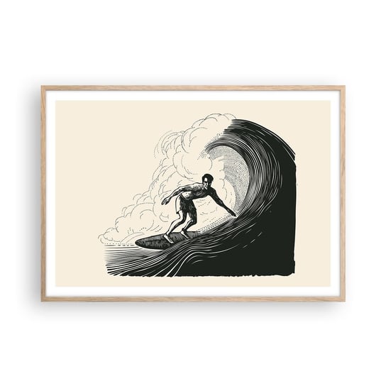 Obraz - Plakat - Król fali - 100x70cm - Fala Surfing Sport - Foto Plakaty w ramie koloru jasny dąb do Salonu Sypialni ARTTOR ARTTOR