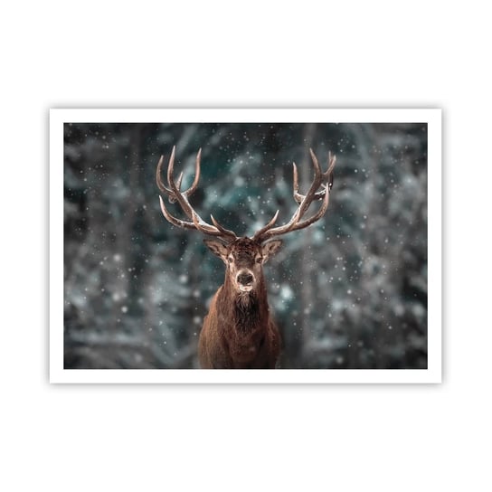 Obraz - Plakat - Król lasu ukoronowany - 100x70cm - Zwierzęta Jeleń Zima - Foto Plakaty bez ramy na ścianę do Salonu Sypialni ARTTOR ARTTOR
