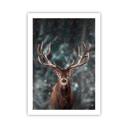 Obraz - Plakat - Król lasu ukoronowany - 50x70cm - Zwierzęta Jeleń Zima - Nowoczesny modny obraz Plakat bez ramy do Salonu Sypialni ARTTOR ARTTOR