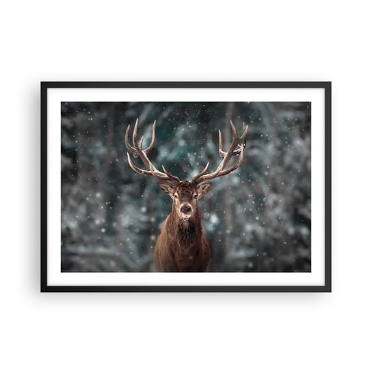 Obraz - Plakat - Król lasu ukoronowany - 70x50cm - Zwierzęta Jeleń Zima - Nowoczesny modny obraz Plakat czarna rama ARTTOR ARTTOR