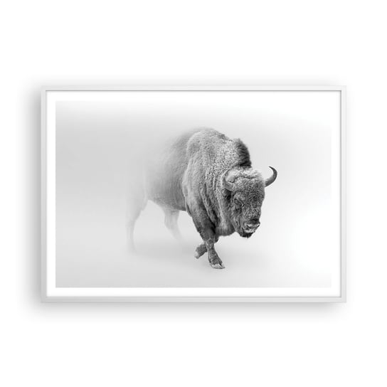 Obraz - Plakat - Król prerii - 100x70cm - Żubr Zwierzęta Bizon - Foto Plakaty w ramie koloru białego do Salonu Sypialni ARTTOR ARTTOR