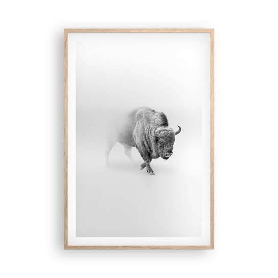 Obraz - Plakat - Król prerii - 61x91cm - Żubr Zwierzęta Bizon - Foto Plakaty na ścianę w ramie jasny dąb - Plakat do Salonu Sypialni ARTTOR ARTTOR