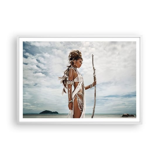 Obraz - Plakat - Królowa tropików - 100x70cm - Kobieta Strój Etniczny Plemię - Foto Plakaty w ramie koloru białego do Salonu Sypialni ARTTOR ARTTOR