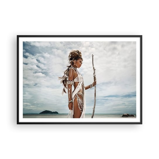 Obraz - Plakat - Królowa tropików - 100x70cm - Kobieta Strój Etniczny Plemię - Foto Plakaty w ramie koloru czarnego do Salonu Sypialni ARTTOR ARTTOR