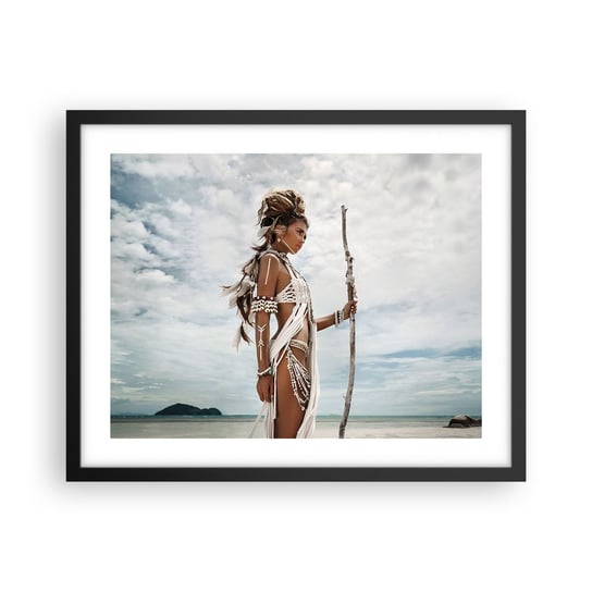 Obraz - Plakat - Królowa tropików - 50x40cm - Kobieta Strój Etniczny Plemię - Foto Plakaty w ramie koloru czarnego do Salonu Sypialni ARTTOR ARTTOR