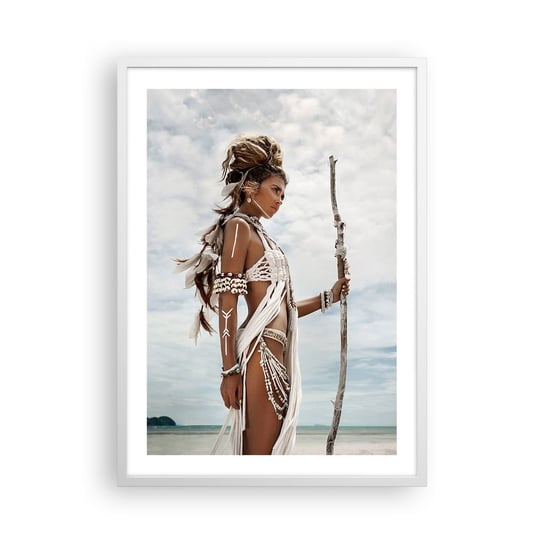 Obraz - Plakat - Królowa tropików - 50x70cm - Kobieta Strój Etniczny Plemię - Nowoczesny modny obraz Plakat rama biała ARTTOR ARTTOR